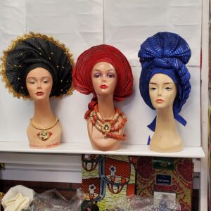 Afro wigs and blue gele