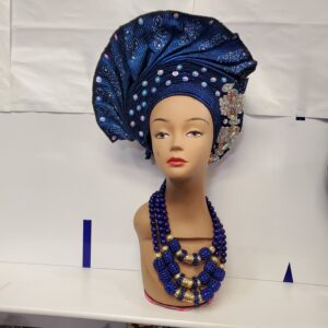 Blue head-gear with flair