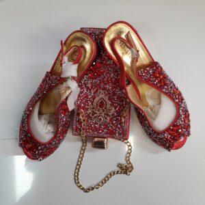 Red beaded shoes and bag