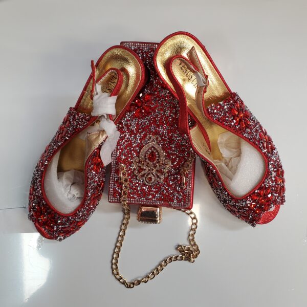 Red beaded shoes and bag