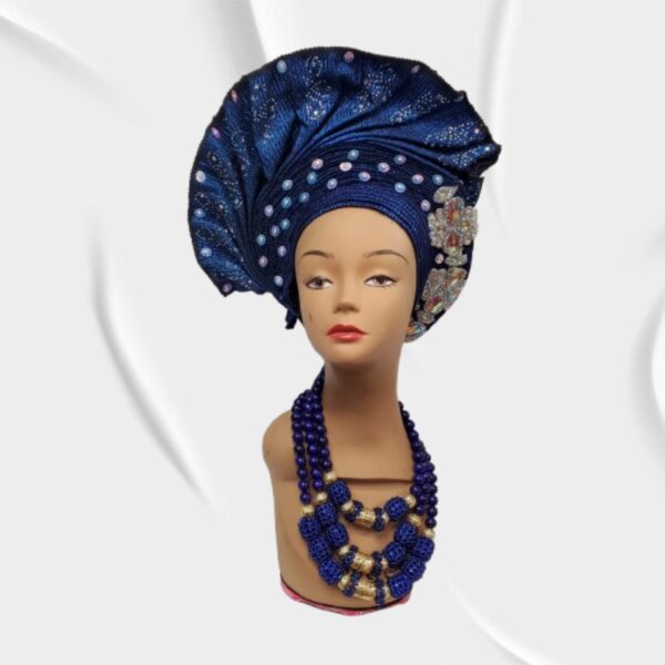 Blue head-gear with flair